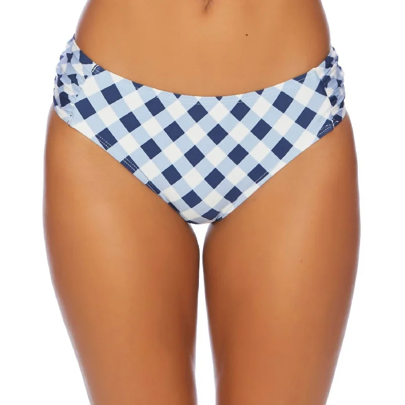 Breaking Plaid Tab Side Bikini Bottom In Breaking Plaid Navy