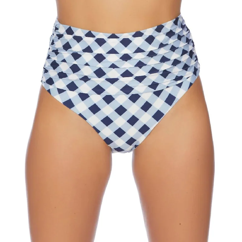 Breaking Plaid High Waist Bikini Bottom In Breaking Plaid Navy