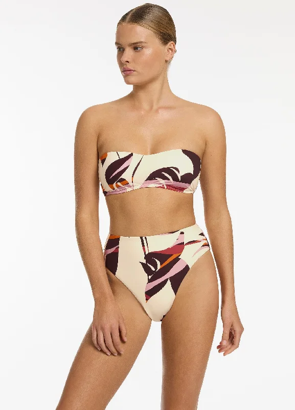 Shadow Palm High Leg Bikini Bottom - Port