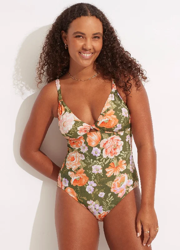 Paradise Garden Tab Front One Piece - Avocado