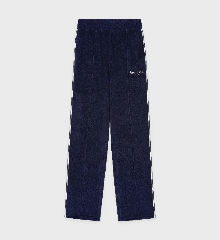 Script Velour Track Pants - Navy/Cream