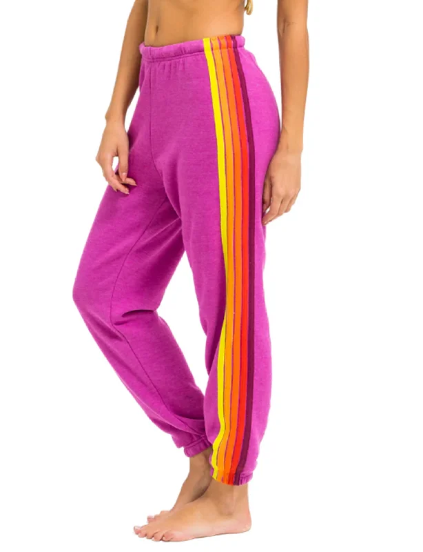 5 Stripe Womens Sweatpant, Magenta/Orange Yellow