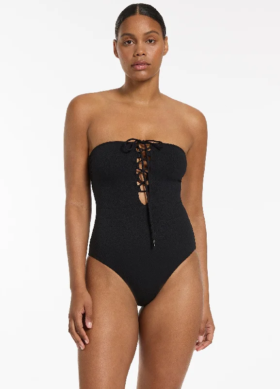 Joali Tie Front Bandeau One Piece - Black