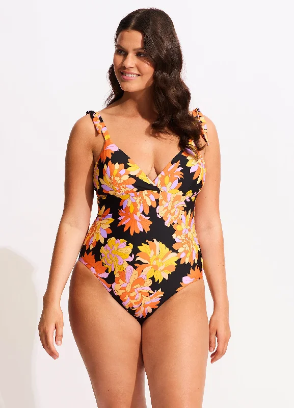 Palm Springs Wrap Front One Piece - Black