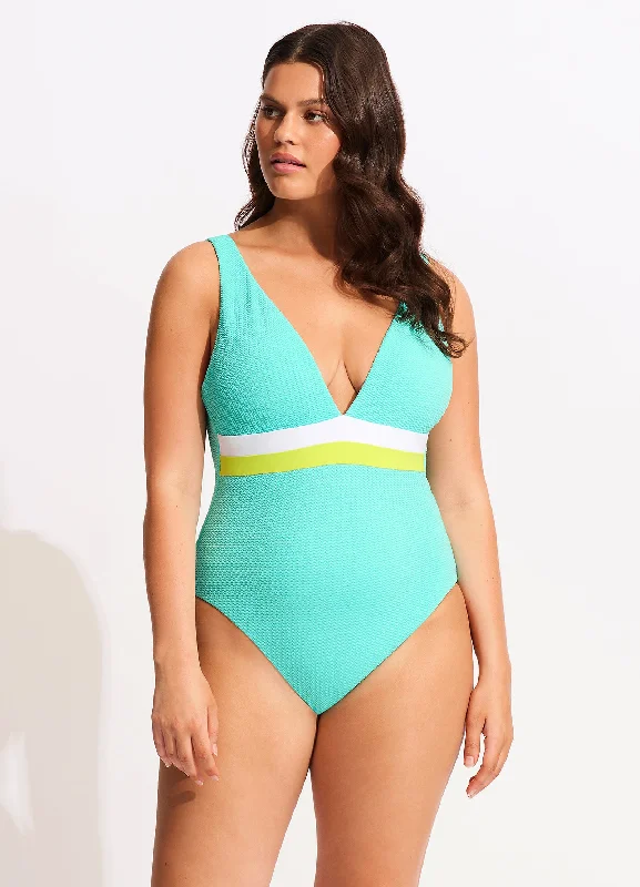 Slice Of Splice Deep V Neck One Piece - Lime Burst