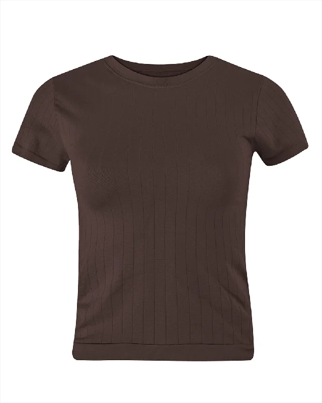 FLAT RIBBED SAPIENT T-Shirt | Chocolate Brown