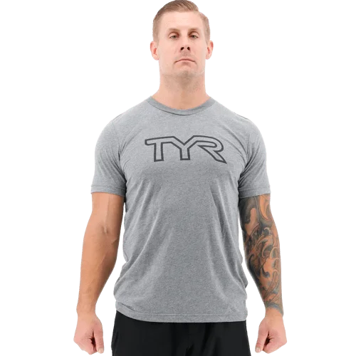 TYR Men's Big Logo Outline Logo Heather Grey/Black T-Shirt