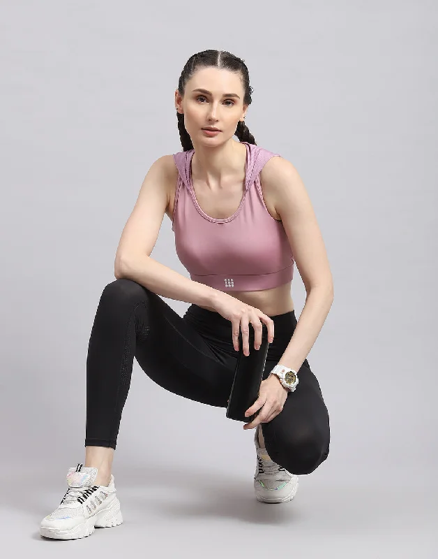 Women Pink Solid Sports Bra