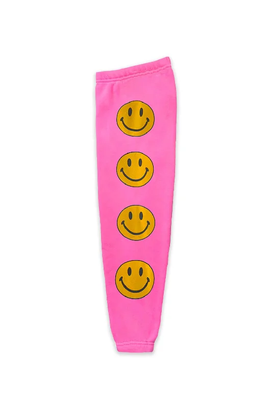 KID'S SMILEY 2 SWEATPANTS - NEON PINK