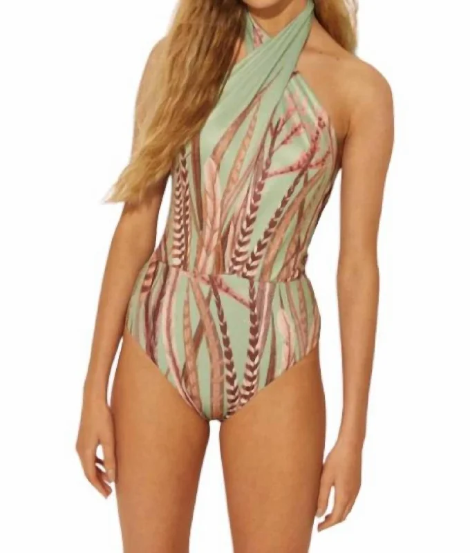 Traful Cross Front One-Piece Swimsuit In Green