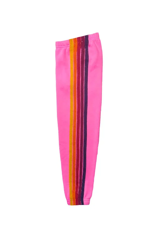 KID'S 5 STRIPE SWEATPANTS - NEON PINK