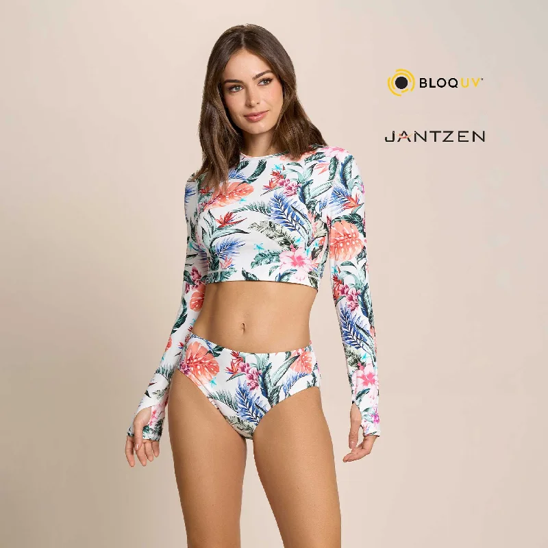 HAWAIIAN TERRACE CROPPED SWIM RASH GUARD TEE TOP