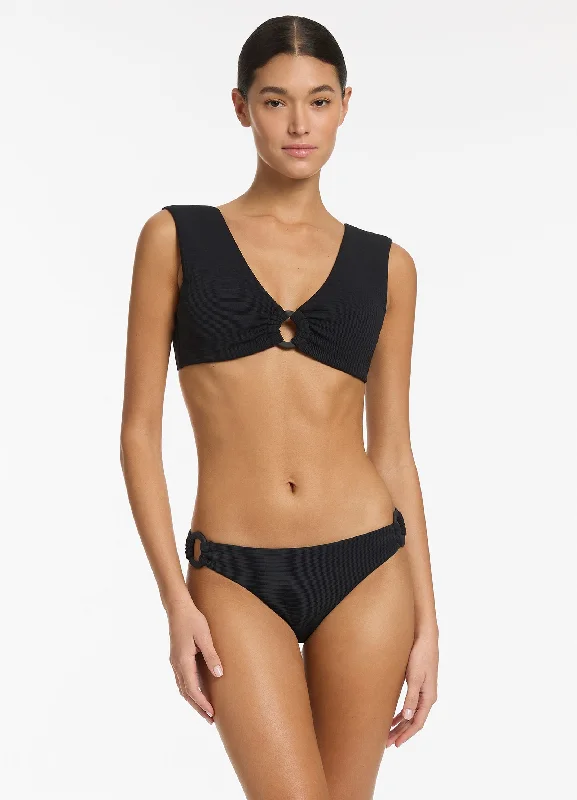 Isla Rib Trim Side Hipster Bikini Bottom - Black