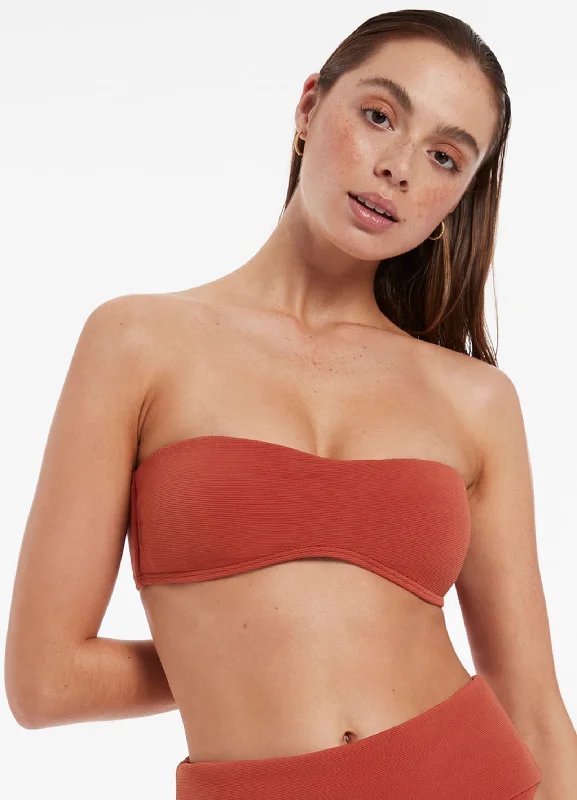 Isla Rib Minimal Bandeau Bikini Top - Russet