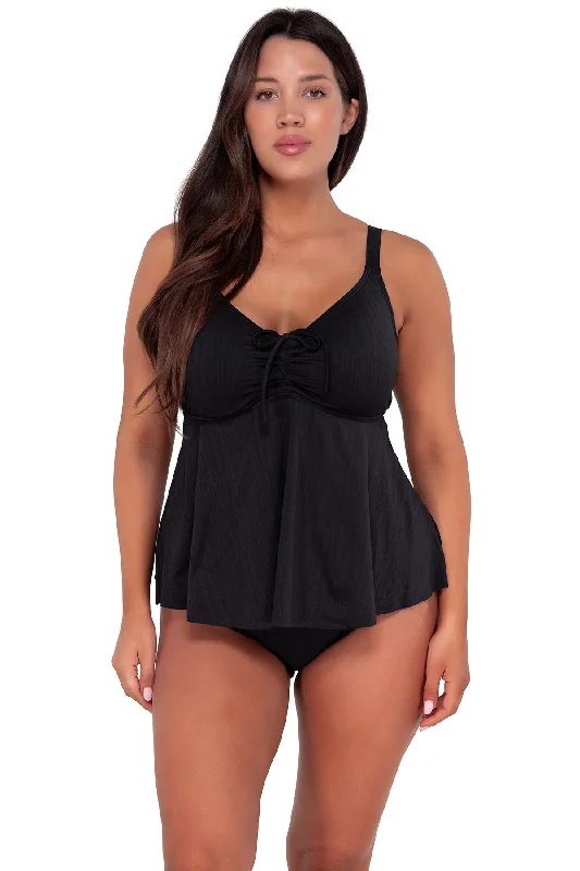 Sunsets Escape Black Seagrass Texture Marin Tankini Top