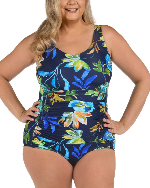 2025 Maxine of Hollywood Plus Indigo Vineyard Side Shirred One Piece - Mw5ec14