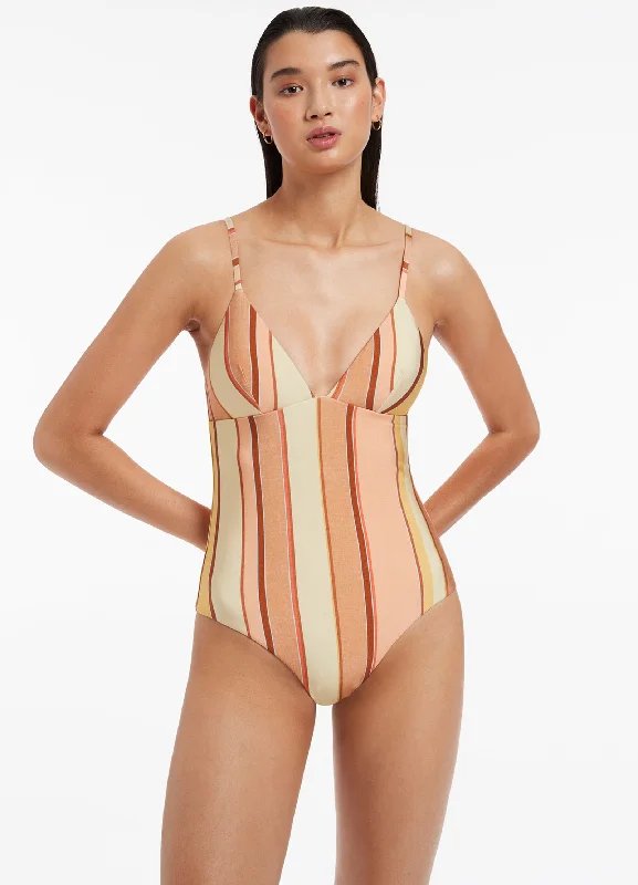 Fira Stripe V-Neckline One Piece - Marigold