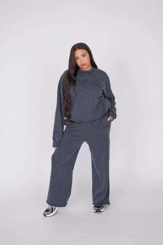 Vintage Wide Leg Sweatpants - Washed Black