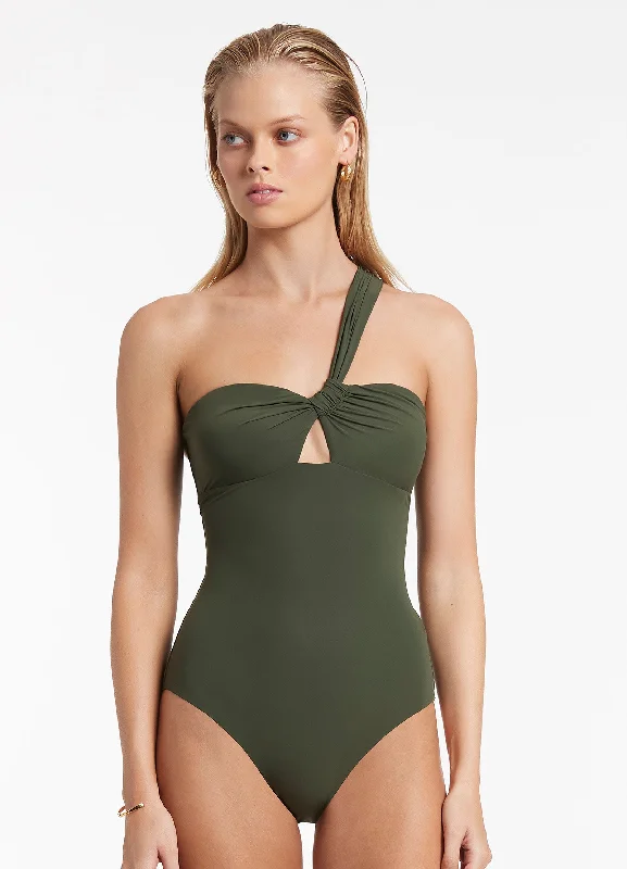 Jetset Gather One Shoulder One Piece - Olive