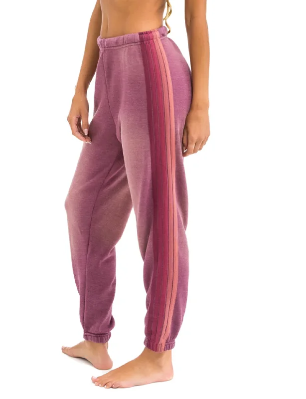 5 Stripe Women's Sweatpants, Faded Berry