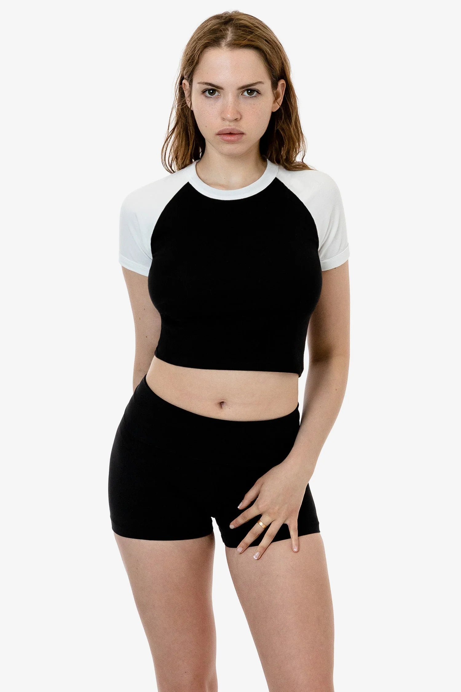 Los Angeles Apparel - 43077 - Baby Rib Short Sleeve Cropped Raglan