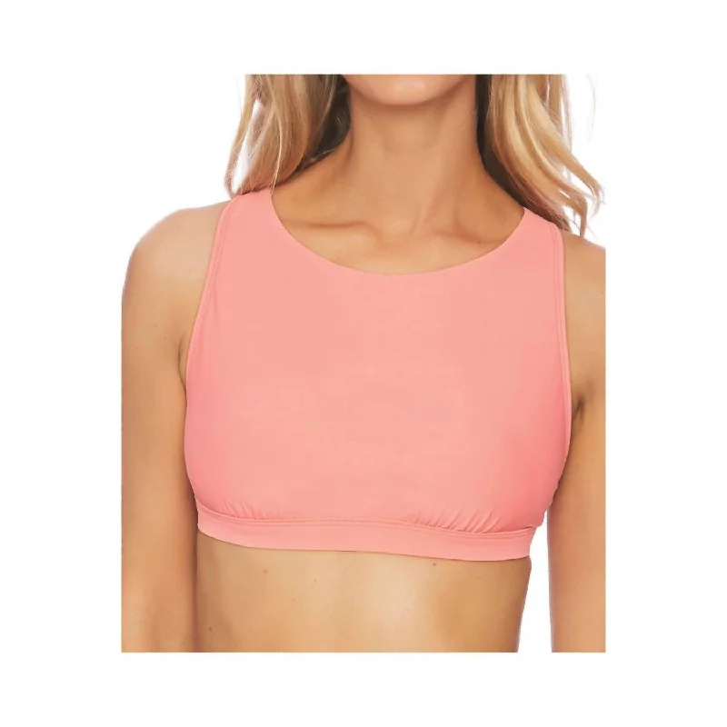 Solid Coordinator High Neck Bikini Top In Pink Grapefruit