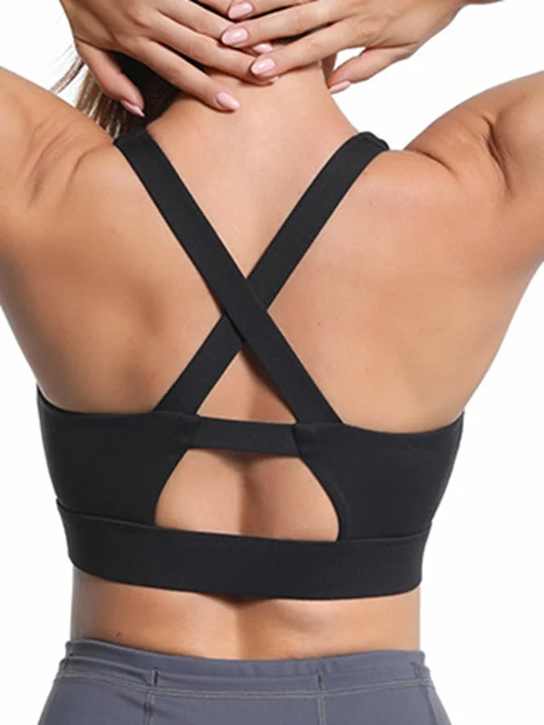 ZASUWA Female Round Collar Elastic Tight Cross Back Sports Bras