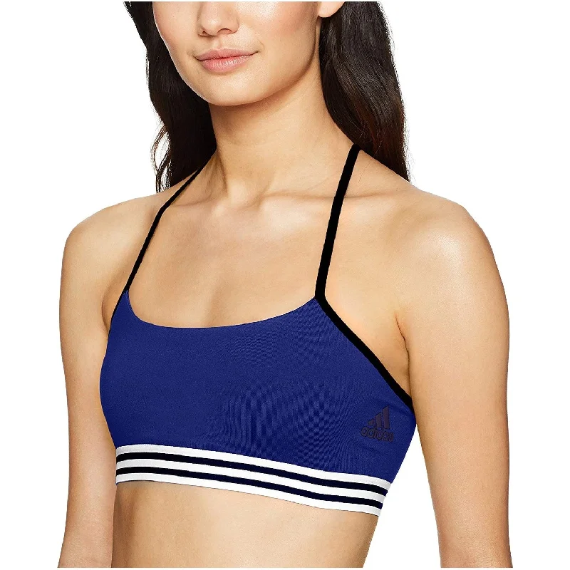 Adidas Women's Training Crossback 3 Stripe Hem Sports Bra Real Purple Black Size Extra Large - Blue - X-Large