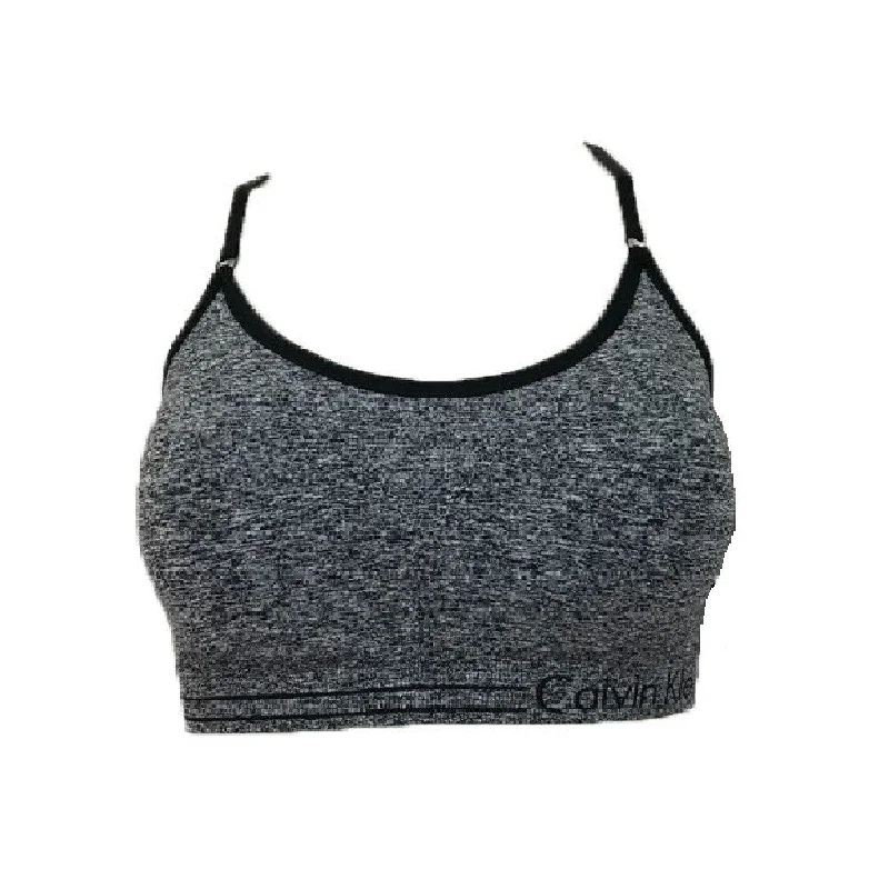 Calvin Klein Women's Low Impact Racerback Sports Bra Heather Grey Black Size Extra Large - X-Large