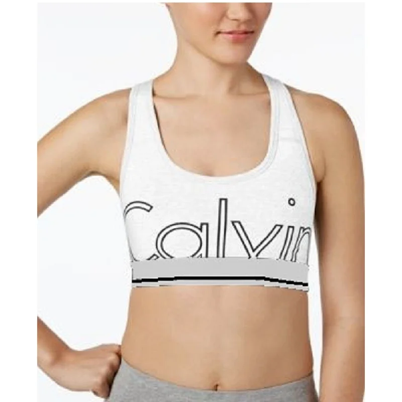 Calvin Klein Women's Performance Medium Support Logo Sports Bra White Size 2 Extra Large - XX-Large