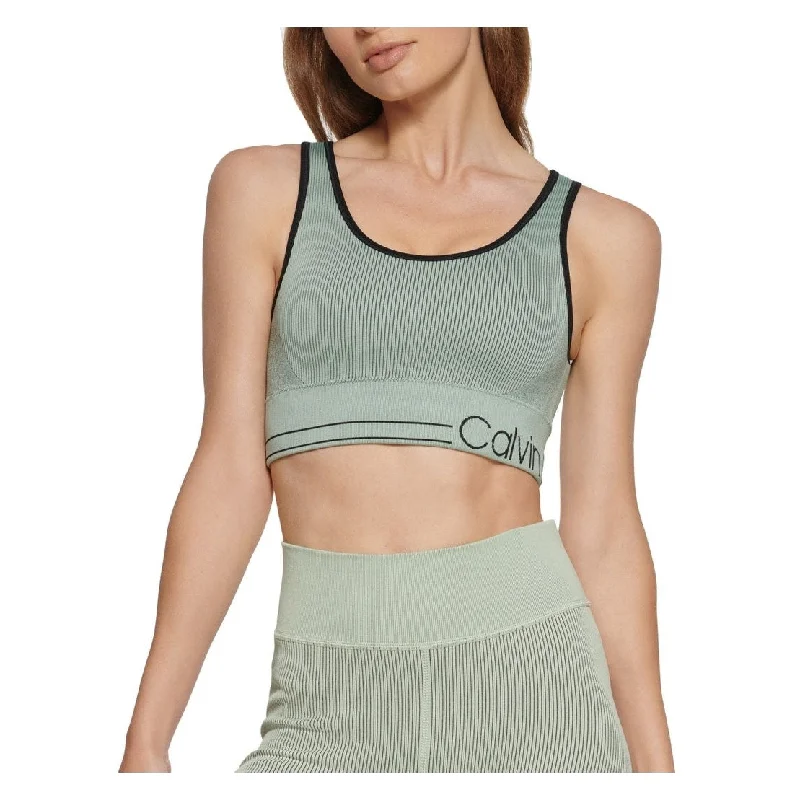 Calvin Klein Women's Seamless Ribbed Medium Impact Sports Bra Green Size Small