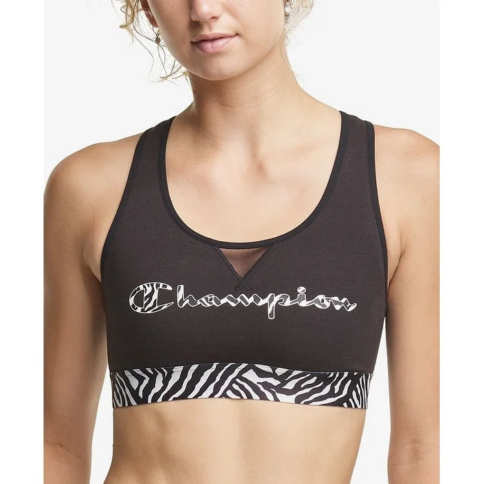 Champion Women's The Authentic Printed Medium Impact Sports Bra Black Size X-Small - XS