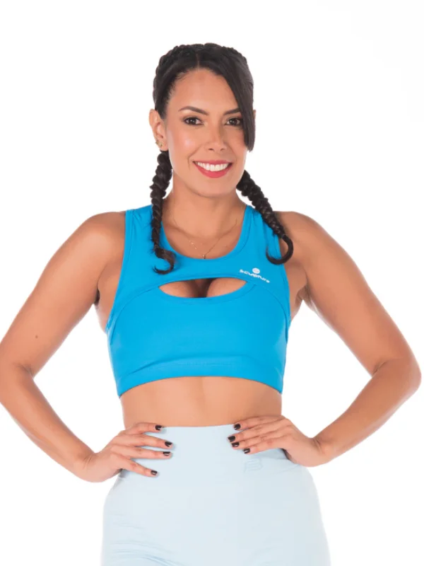 Front Cut Sport Bra- Blue