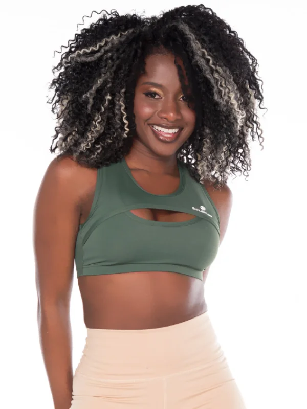 Front Cut Sport Bra- Green Army