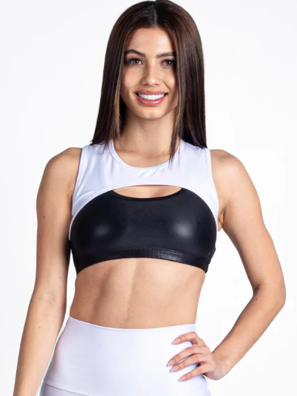 Vibes Front Cut Sport Bra- Black & White