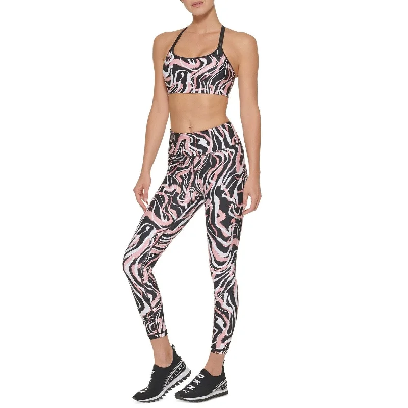 DKNY Women's Marble Print Sports Bra Black