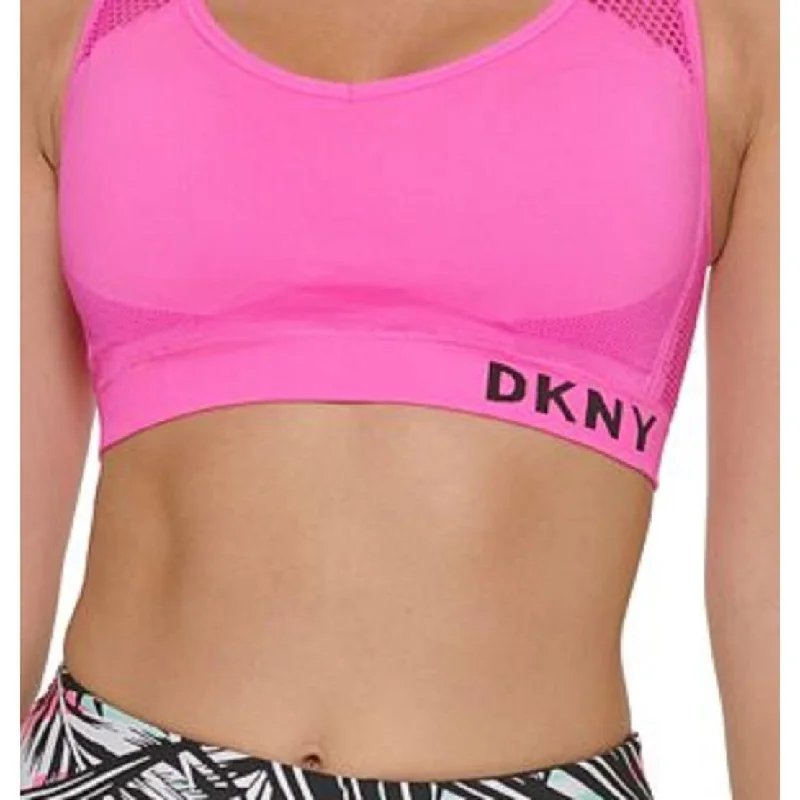 Dkny Women's Seamless Mesh Back Sports Bra Pink Size X-Small