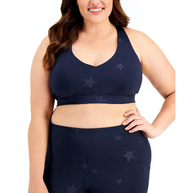 Id Ideology Women's Star Low Impact Sports Bra Blue Size 1X