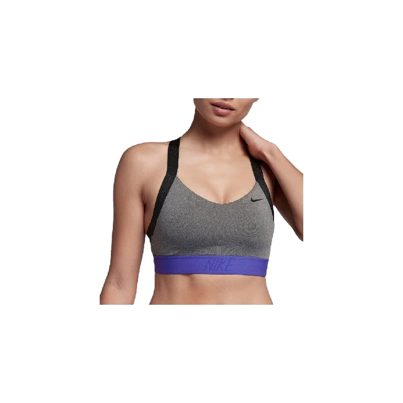 Nike Women's Indy Logo Back Sports Bra Carbon Heather/Black Small