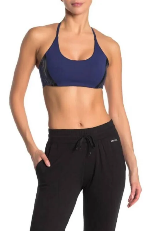 Strappy Sports Bra In Navy Blue Black Stripes