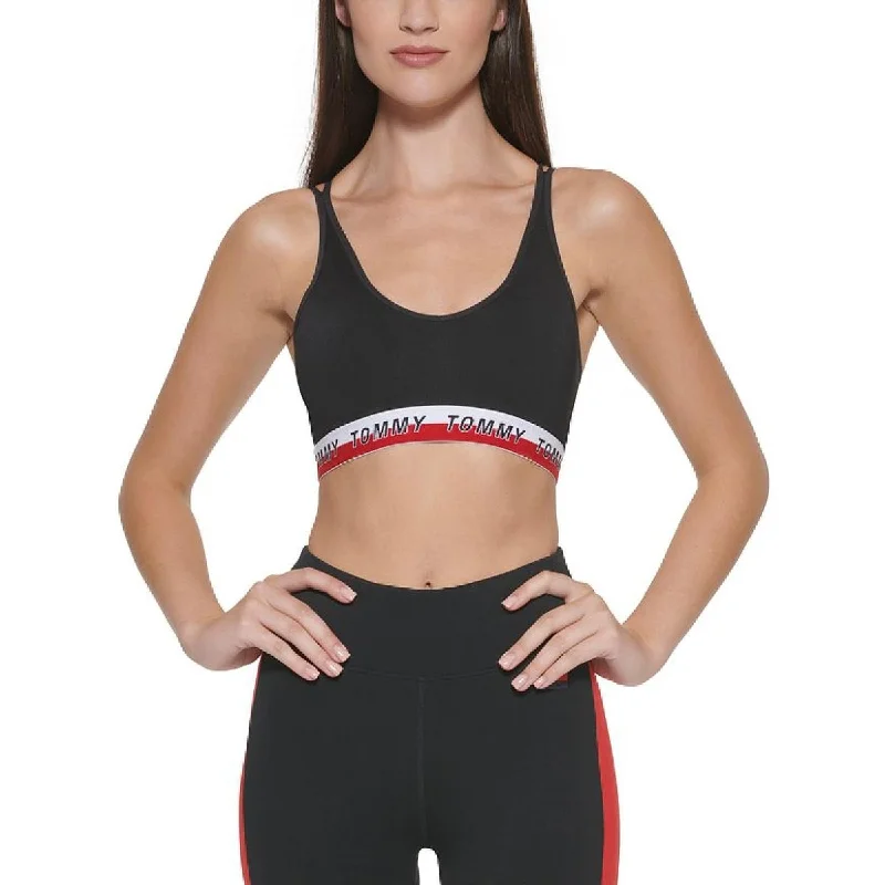 Tommy Hilfiger Women's Logo Fitness Sports Bra Black Size Large