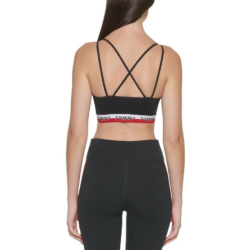 Tommy Hilfiger Women's Strappy Logo Band Low Impact Sports Bra Black Size Small